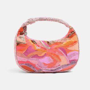 Jacquard Ombre Pink and Orange Beaded Hobo Bag Purse